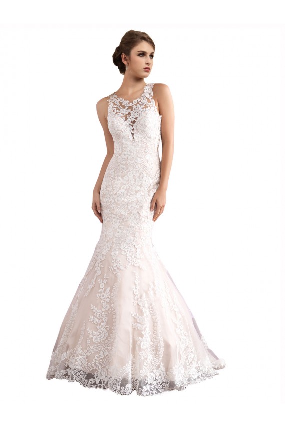 Achat Ivoire & Champagne Sirène Illusion Traîne cathédrale Tulle Dentelle Robes de mariée
