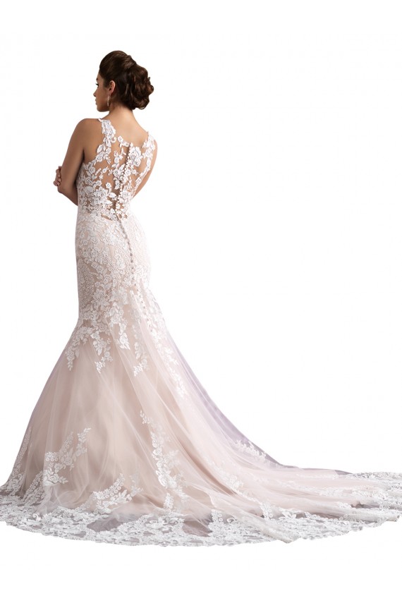 Achat Ivoire & Champagne Sirène Illusion Traîne cathédrale Tulle Dentelle Robes de mariée
