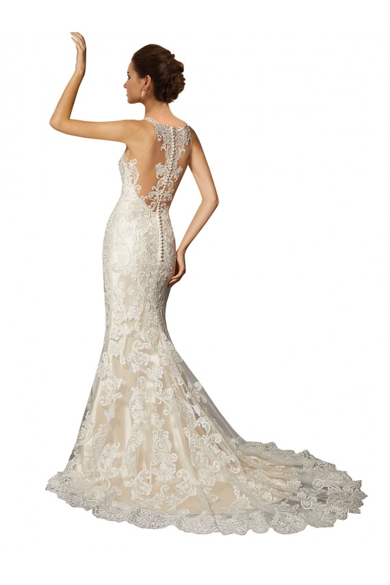 Achat Ivoire & Champagne Sirène Illusion Tulle Dentelle Classique Robes de mariée