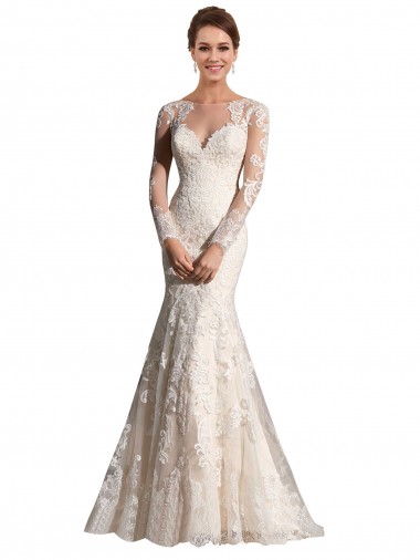 Achat Ivoire & Champagne Sirène Illusion Tulle Dentelle Robes de mariée
