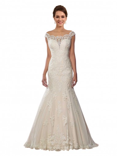 Achat Ivoire & Champagne Sirène Épaule Dénudée Dentelle Boho Robes de mariée