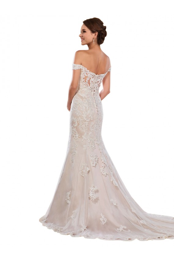 Achat Ivoire & Champagne Sirène Épaule Dénudée Dentelle Classique Robes de mariée