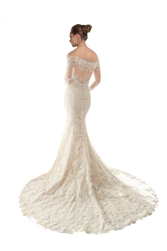 Achat Ivoire & Champagne Sirène Épaule Dénudée Tulle Dentelle Robes de mariée
