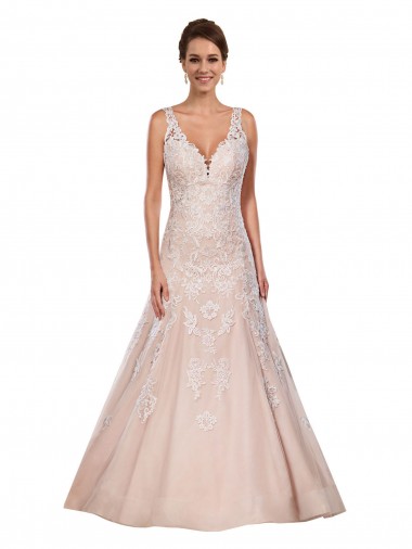 Achat Ivoire & Champagne Trapèze Col V Dentelle Classique Robes de mariée