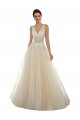 Achat Ivoire & Champagne Trapèze Col V Tulle Dentelle Classique Robes de mariée