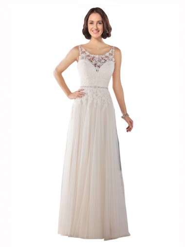 Achat Ivoire & Champagne Trapèze Illusion Balayage train Tulle Boho Robes de mariée