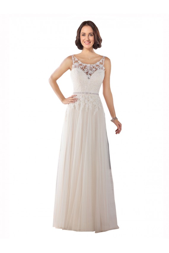 Achat Ivoire & Champagne Trapèze Illusion Balayage train Tulle Boho Robes de mariée