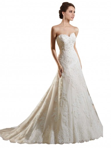 Achat Ivoire & Champagne Trapèze Tulle Dentelle Robes de mariée