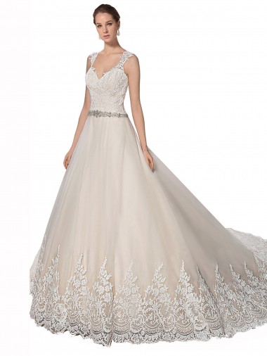 Achat Ivoire & Champagne Trapèze Tulle Dentelle Robes de mariée