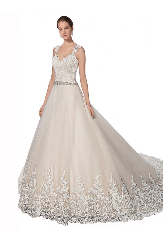 Achat Ivoire & Champagne Trapèze Tulle Dentelle Robes de mariée