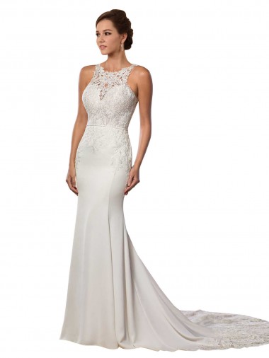 Achat Ivoire Fourreau Col Haut Dentelle Robes de mariée
