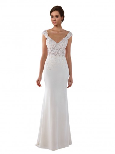 Achat Ivoire Fourreau Col V Dentelle Crêpe Stretch Robes de mariée