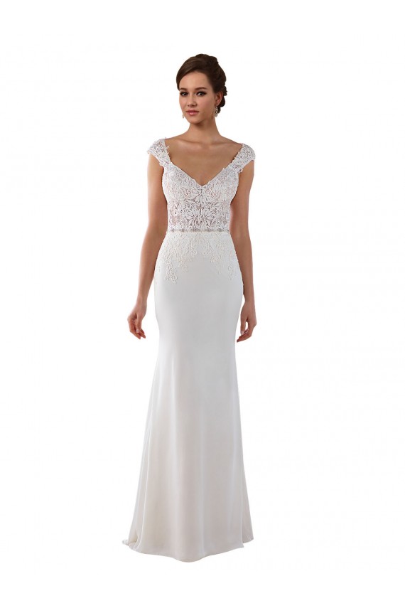 Achat Ivoire Fourreau Col V Dentelle Crêpe Stretch Robes de mariée