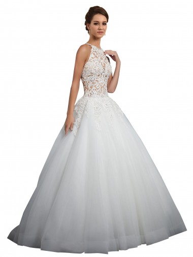 Achat Ivoire Princesse Col Haut Tulle Dentelle Robes de mariée