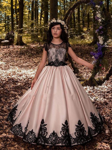 Achat Ivoire Princesse Satiné Dentelle Longue Robes de demoiselle d'honneur - fillette