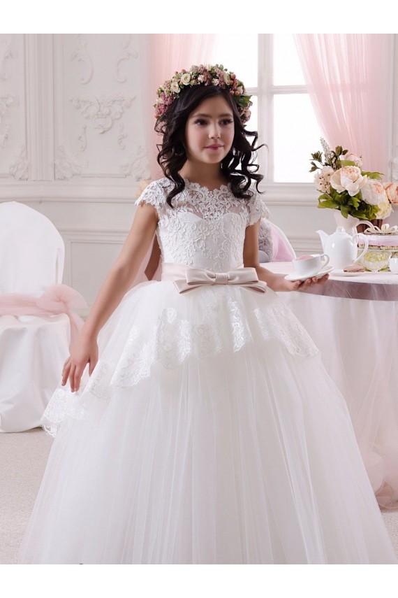 Achat Ivoire Princesse Tulle Dentelle Longue Robes de demoiselle d'honneur - fillette