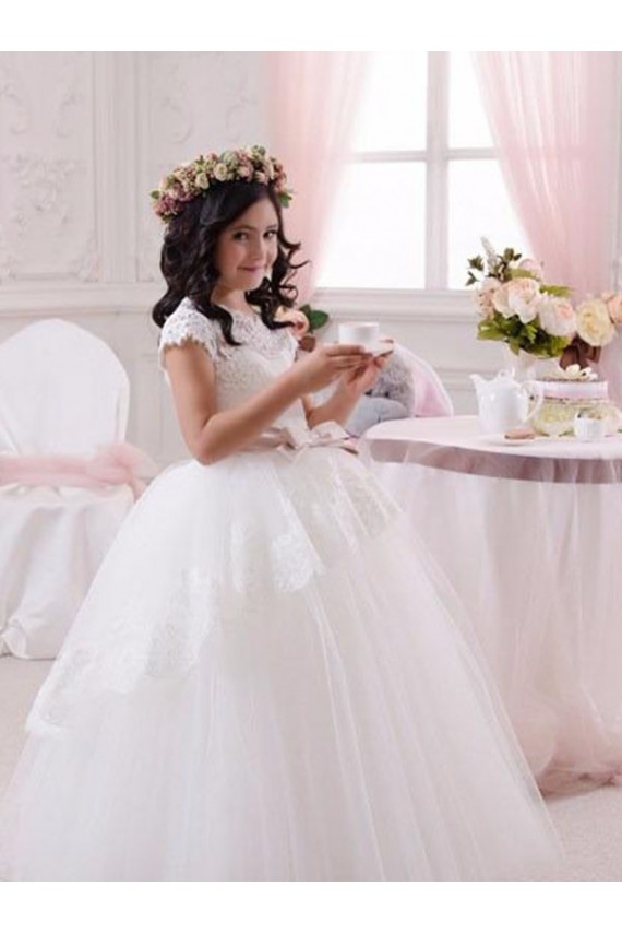 Achat Ivoire Princesse Tulle Dentelle Longue Robes de demoiselle d'honneur - fillette