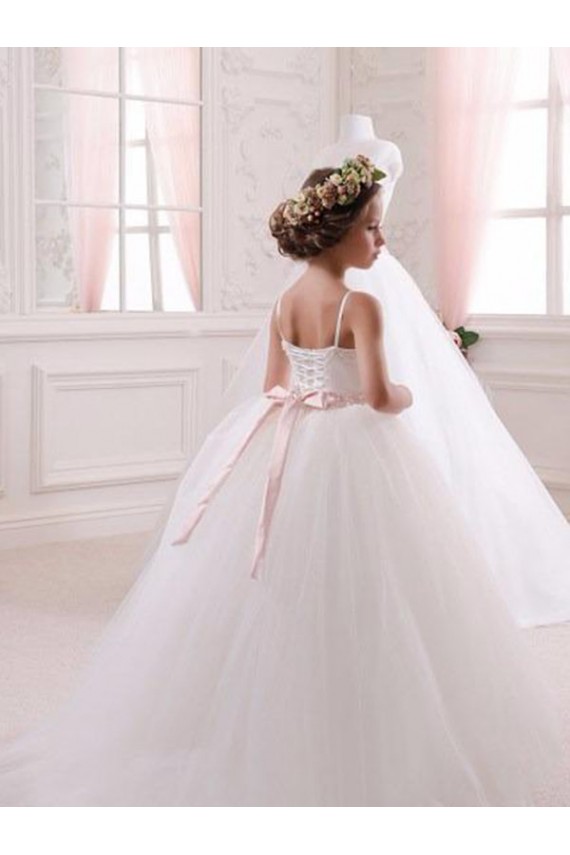 Achat Ivoire Princesse Tulle Longue Robes de demoiselle d'honneur - fillette