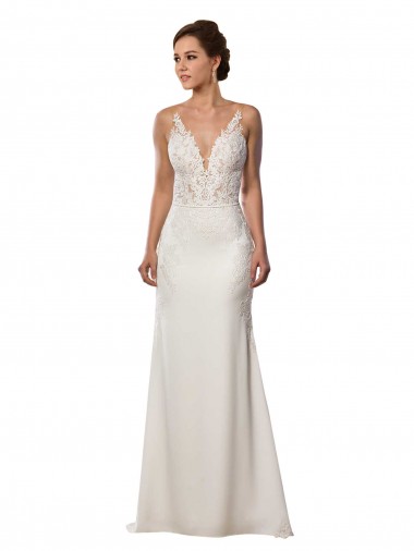 Achat Ivoire Sirène Col V Dentelle Crêpe Stretch Robes de mariée