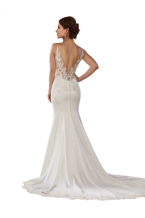 Achat Ivoire Sirène Col V Dentelle Crêpe Stretch Robes de mariée