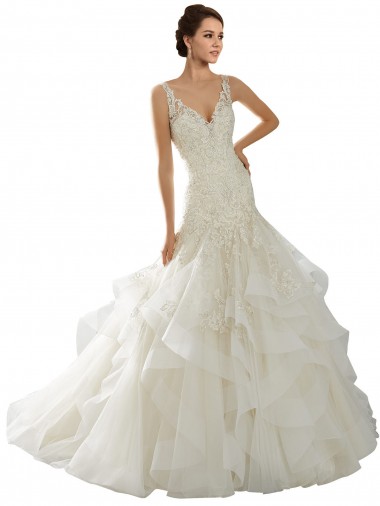Achat Ivoire Sirène Col V Tulle Robes de mariée