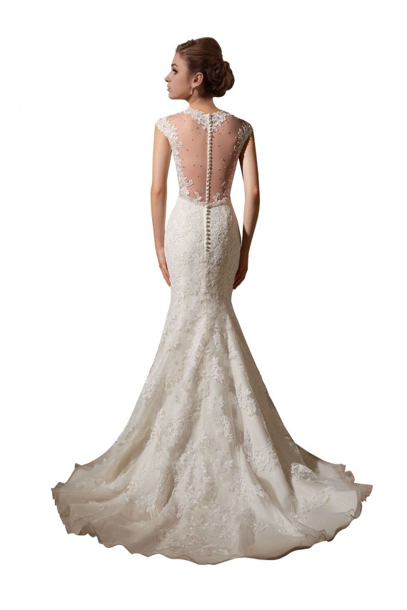 Achat Ivoire Sirène Illusion Col V Tulle Dentelle Robes de mariée
