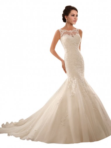 Achat Ivoire Sirène Illusion Tulle Dentelle Robes de mariée