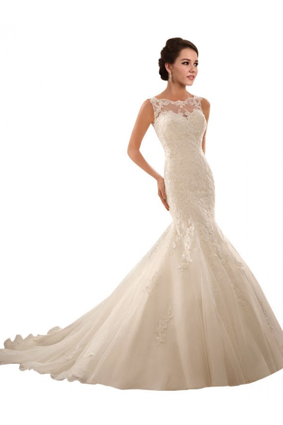 Achat Ivoire Sirène Illusion Tulle Dentelle Robes de mariée