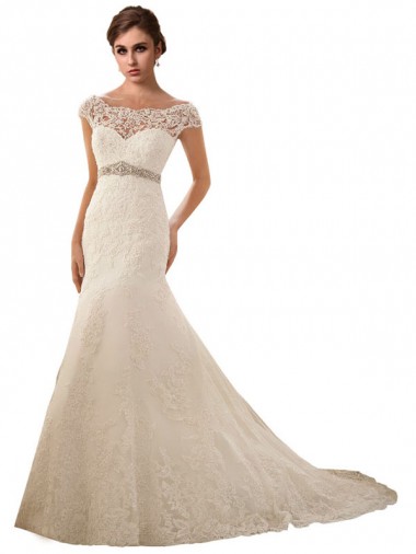 Achat Ivoire Sirène Illusion Tulle Dentelle Robes de mariée