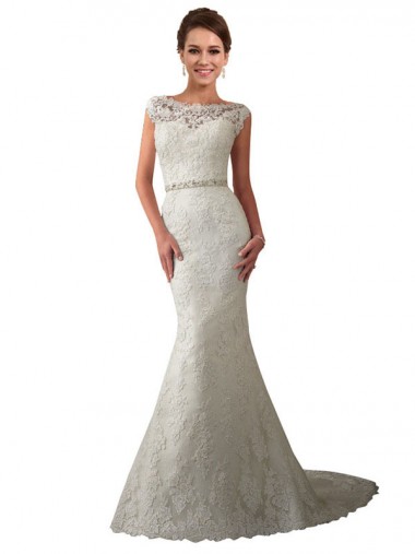 Achat Ivoire Sirène Illusion Tulle Dentelle Robes de mariée
