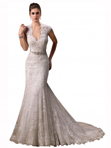 Achat Ivoire Sirène Licou Col V Dentelle Robes de mariée
