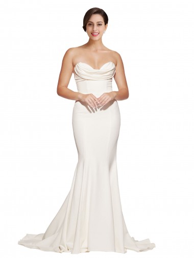 Achat Ivoire Sirène Sans bretelle Balayage train Satiné Stretch Longue Formelles Robes demoiselle d'honneur / Robes de soirée / Robes de bal