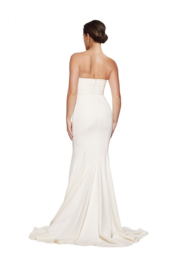 Achat Ivoire Sirène Sans bretelle Balayage train Satiné Stretch Longue Formelles Robes demoiselle d'honneur / Robes de soirée / Robes de bal