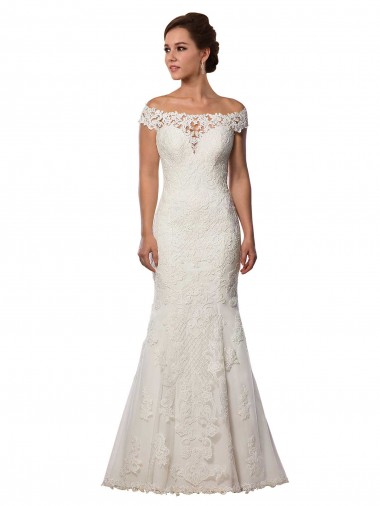 Achat Ivoire Sirène Épaule Dénudée Dentelle Boho Robes de mariée