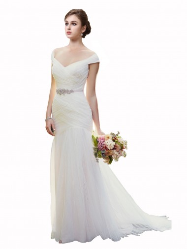 Achat Ivoire Sirène Épaule Dénudée Tulle Plage Robes de mariée