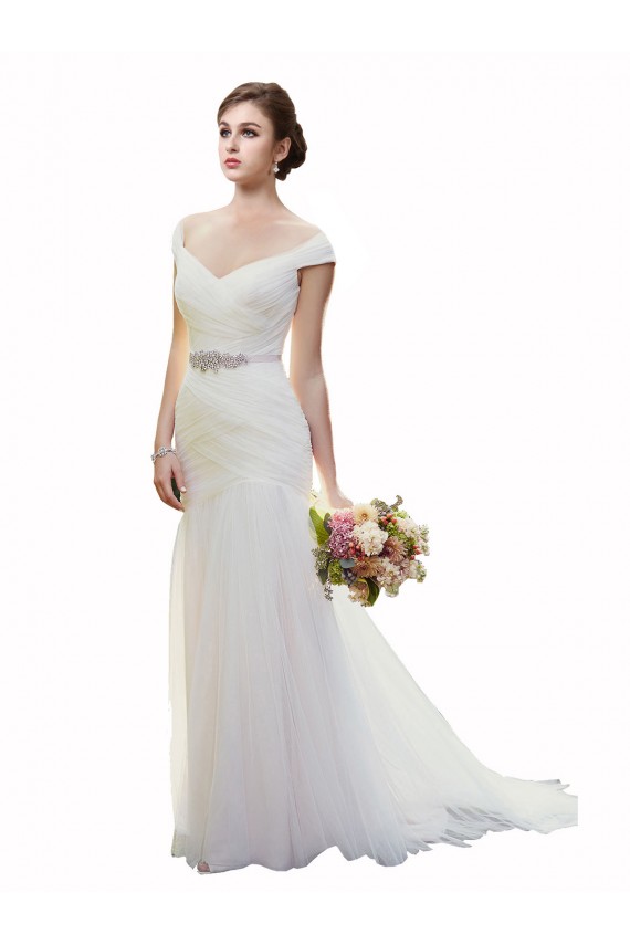 Achat Ivoire Sirène Épaule Dénudée Tulle Plage Robes de mariée