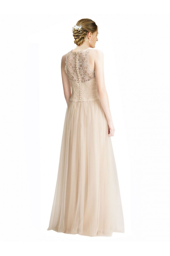 Achat Ivoire Trapèze Bateau Illusion Tulle Dentelle Longue Robes demoiselle d'honneur