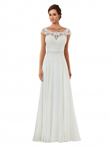 Achat Ivoire Trapèze Bateau Mousseline Classique Robes de mariée