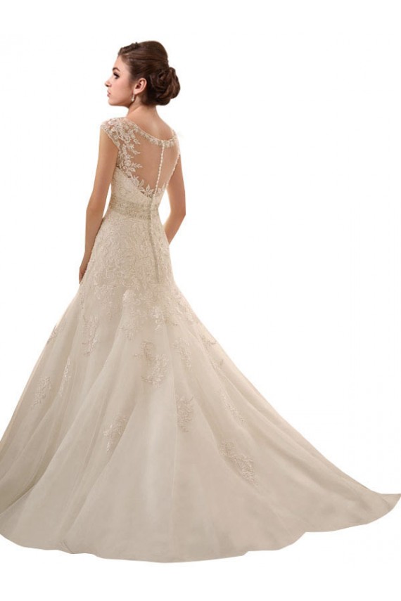 Achat Ivoire Trapèze Col V Tulle Dentelle Robes de mariée