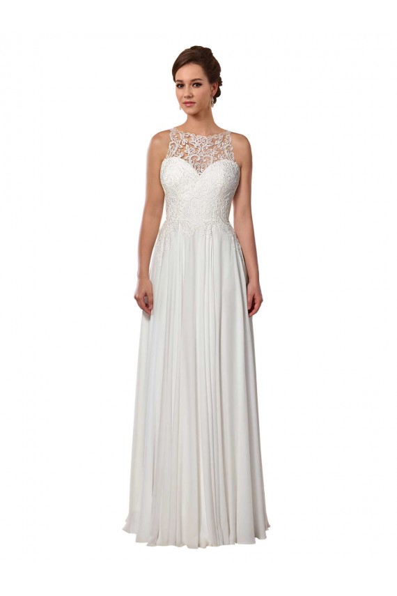 Achat Ivoire Trapèze Illusion Balayage train Mousseline Boho Robes de mariée