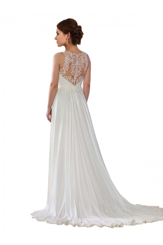 Achat Ivoire Trapèze Illusion Balayage train Mousseline Boho Robes de mariée