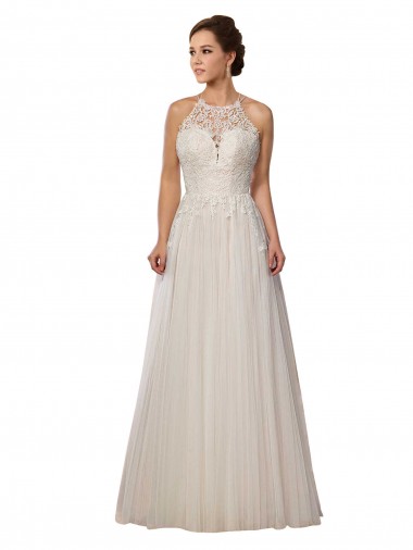 Achat Ivoire Trapèze Illusion Balayage train Tulle Robes de mariée