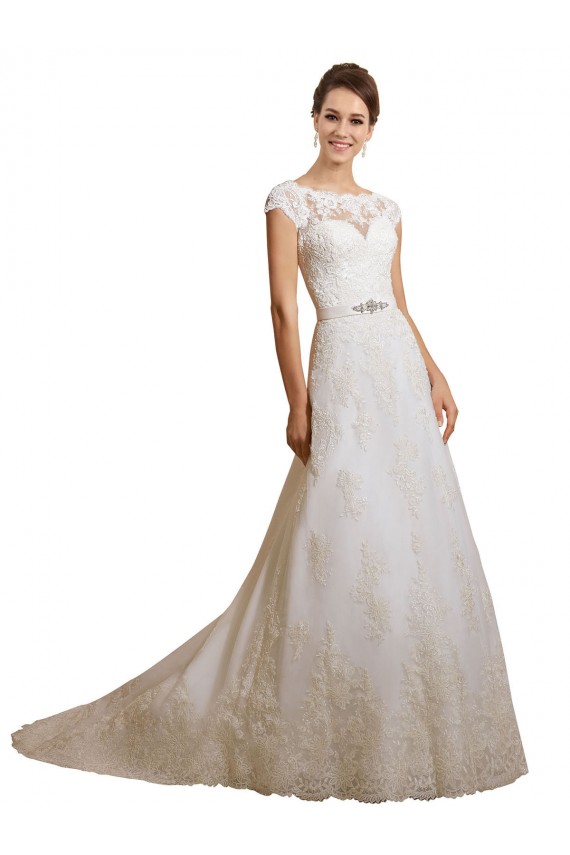 Achat Ivoire Trapèze Illusion Tulle Dentelle Classique Robes de mariée