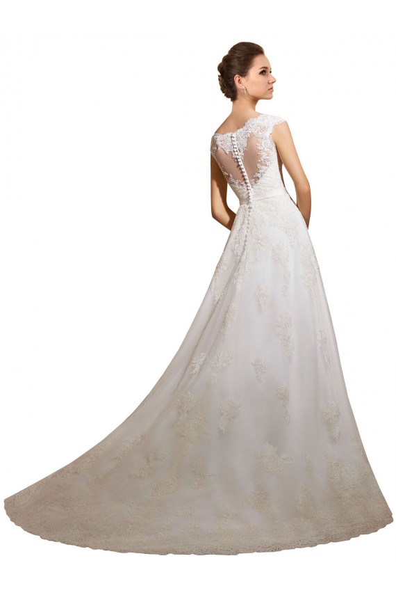 Achat Ivoire Trapèze Illusion Tulle Dentelle Classique Robes de mariée