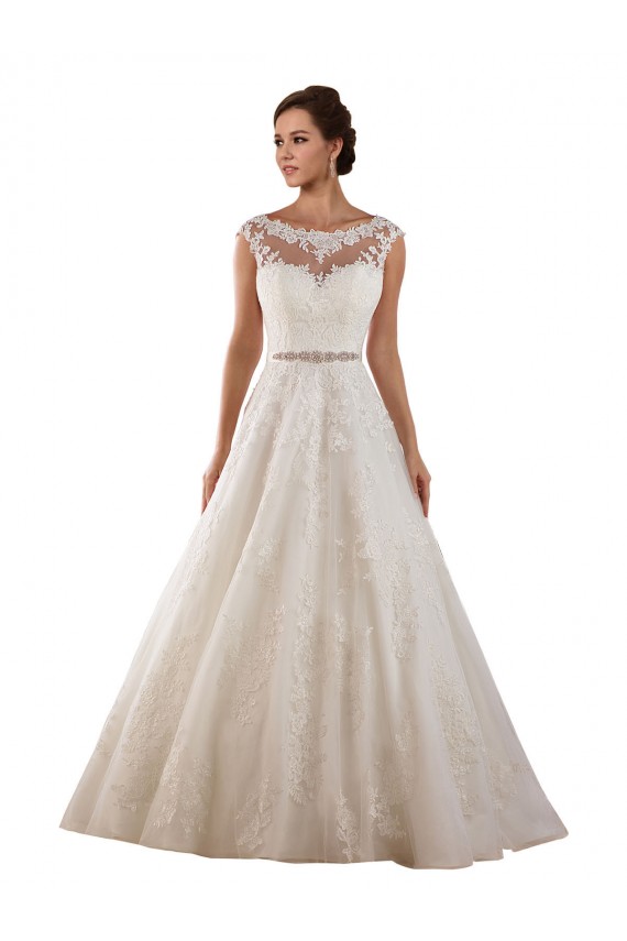 Achat Ivoire Trapèze Illusion Tulle Dentelle Classique Robes de mariée