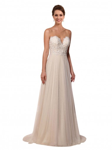 Achat Ivoire Trapèze Illusion Tulle Dentelle Robes de mariée