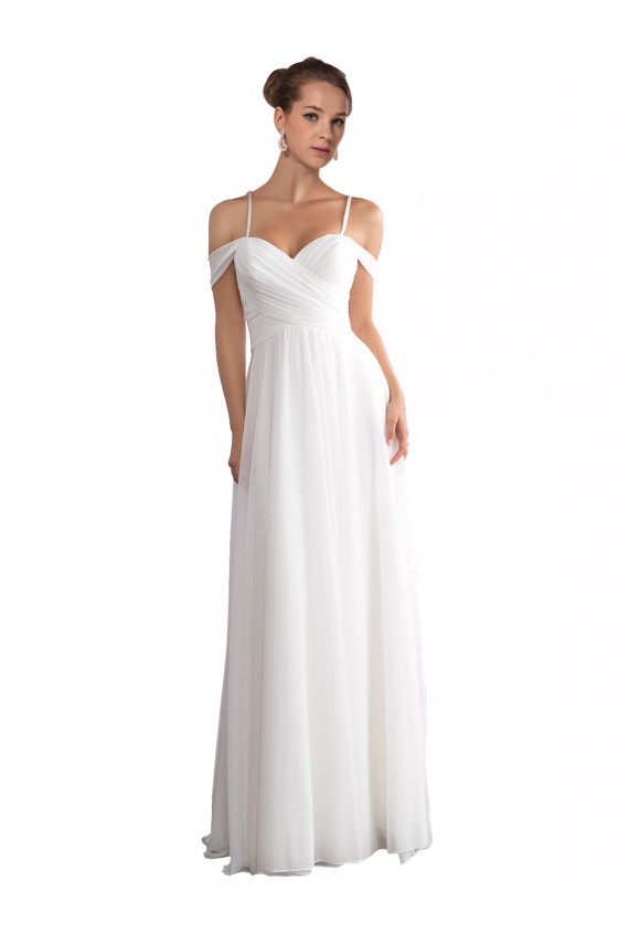 Achat Ivoire Trapèze Épaule Dénudée Balayage train Mousseline Plage Robes de mariée