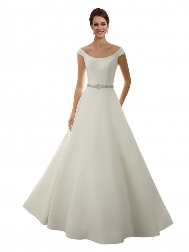 Achat Ivoire Trapèze Épaule Dénudée Satiné Classique Robes de mariée