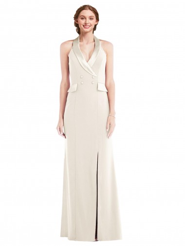 Achat Ivoire Trompette Licou Crêpe Stretch Longue Robes demoiselle d'honneur / Robes de bal
