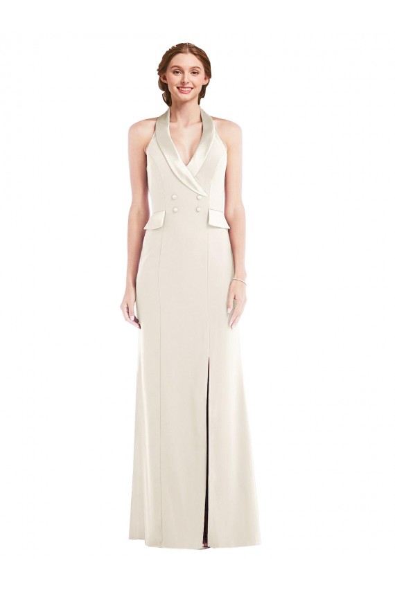 Achat Ivoire Trompette Licou Crêpe Stretch Longue Robes demoiselle d'honneur / Robes de bal